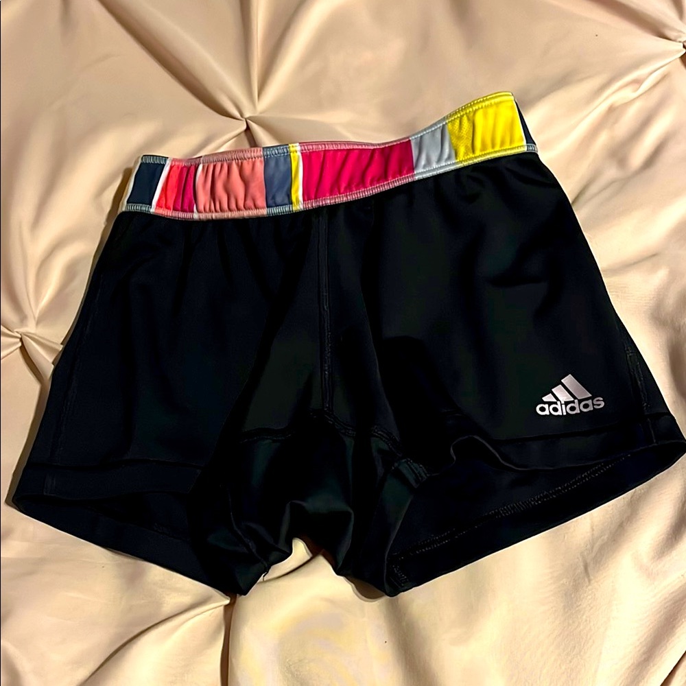 Adidas Black Athletic Shorts with Colorful Waistband